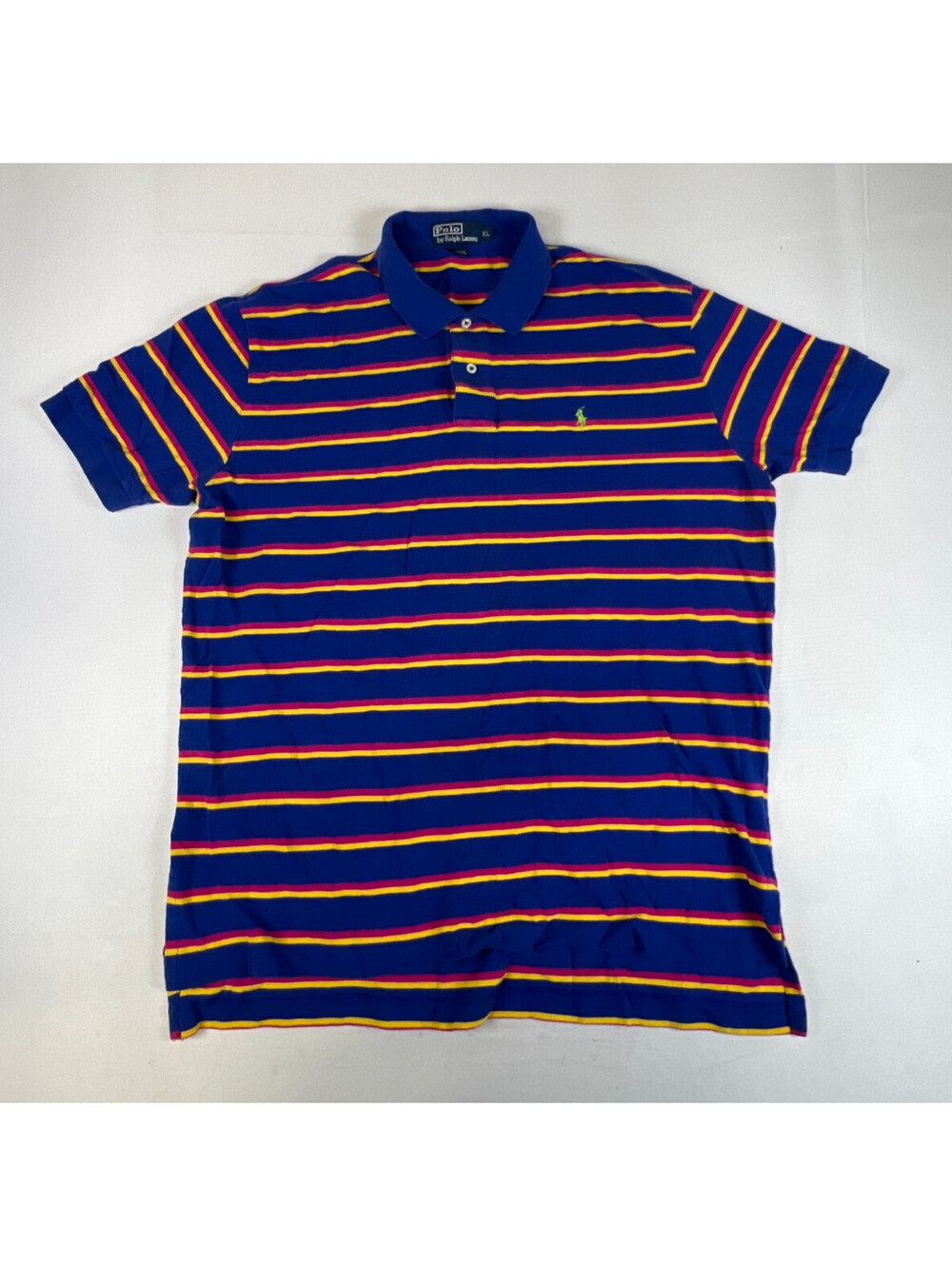 Polo Ralph Lauren Men's XL Blue Red Yellow Striped Cotton Polo Shirt